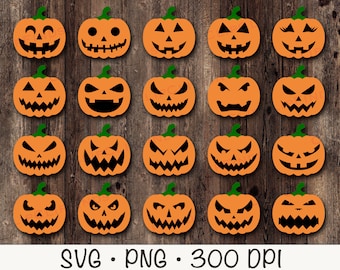 Pumpkin Jack O Lantern Faces Bundle SVG, PNG, Halloween Pumpkin Faces, Pumpkin SVG, Instant Digital Download