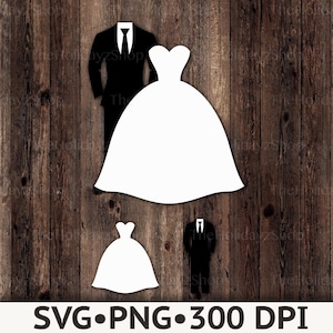 Wedding Dress SVG, Groom Tuxedo SVG, Mr. and Mrs. SVG, Png, Bridal, Topper, Vector, Digital Download File