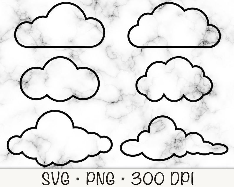 Cloud Outline SVG: Fluffy Clouds Clipart Set (digital Download) - Etsy