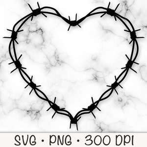 Coeur de fil de fer barbelé, monogramme, SVG, PNG, sublimation, téléchargement numérique instantané