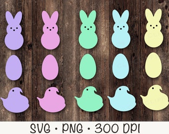 Pastel Easter Chicks Bunnies and Eggs Bundle SVG Vector Cut File and PNG Transparent Background Sublimation Clip Art Instant Download