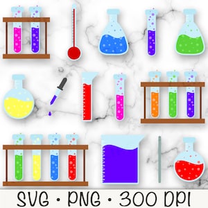 Frascos para tubos de ensaio SVG, Cute Chemistry PNG, Fun Science Clipart, Beaker, Laboratory, Instant Digital Download