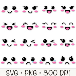 Kawaii visages SVG, SVG de visages mignons, clipart mignon visages kawaii, PNG Kawaii, dessin de visages, enfants mignons, triste, heureux, fou, pleurer, téléchargement numérique