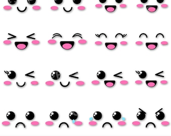 Caras Kawaii SVG, Caras Lindas SVG, Imágenes prediseñadas de Caras Kawaii Lindas, Kawaii PNG, Caras de Dibujos Animados, Niños Lindos, Triste, Feliz, Enojado, Llorando, Descarga Digital