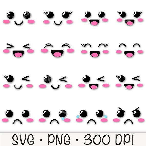 Kawaii Faces SVG, Cute Faces SVG, Cute Kawaii Faces Clipart, Kawaii PNG, Cartoon Faces, Cute Kid's, Sad, Happy, Mad, Crying,Digital Download