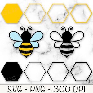 Bee SVG, Bee PNG, Bee Clipart, Honingkam, Bee Bundle Pack, Honey Bee, Zeshoek, Zeshoek Overzicht, Digitale Download