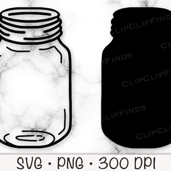 Mason Jar SVG, Hand-Drawn Doodle Outline, Vector Cut and PNG Transparent Background, Clip Art, Instant Download