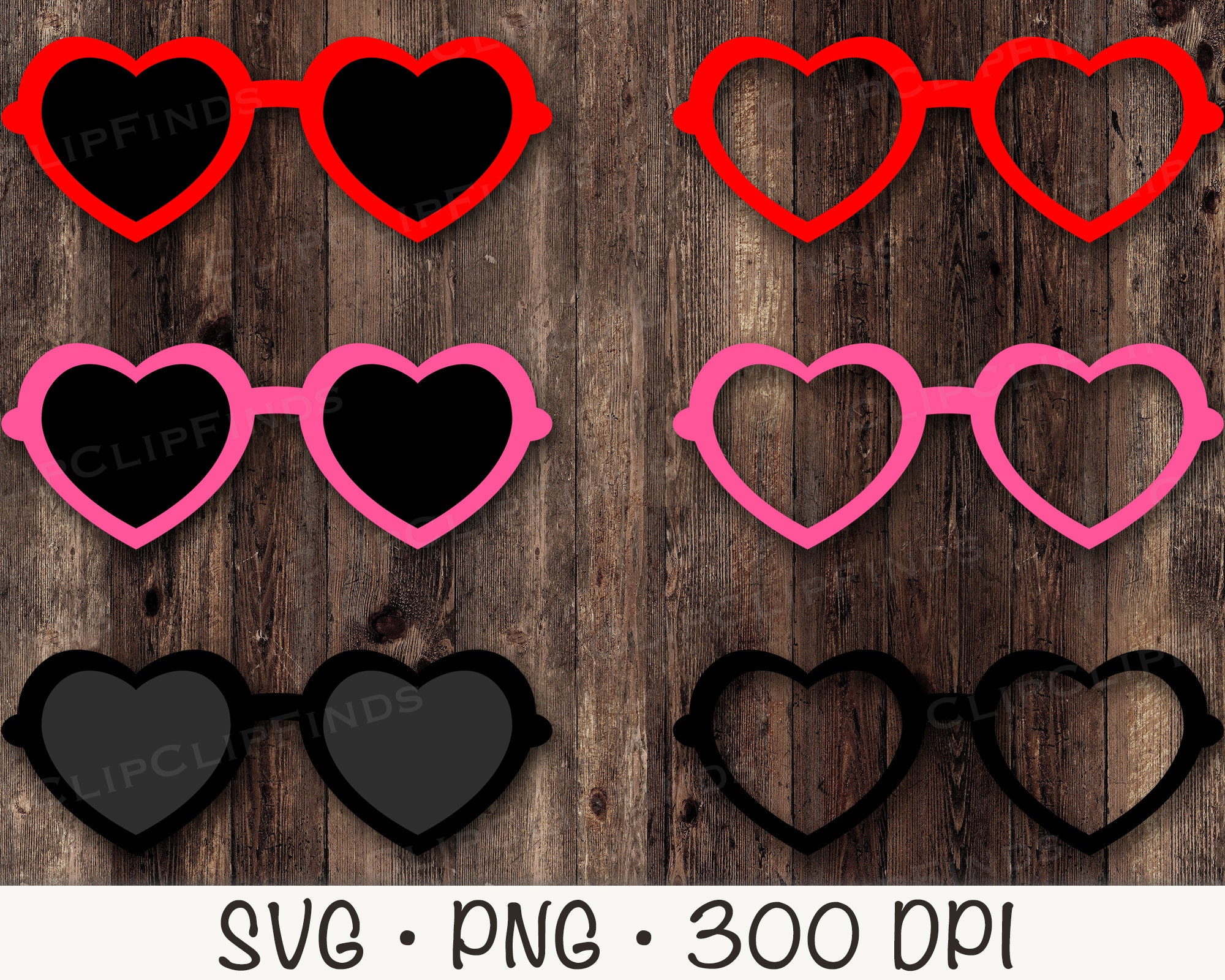 Heart Sunglasses, Heart-Shaped Glasses Clip Art, Valentine's Day, Hippie Groovy Shades, SVG, PNG, Clip Art, Instant Digital Download