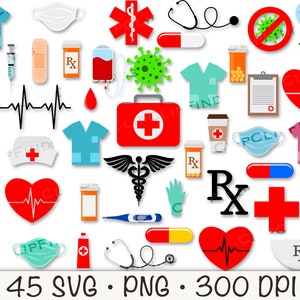 Bundelpakket medische illustraties, SVG, PNG, instant digitale download, verpleegster, arts, ziekenhuis