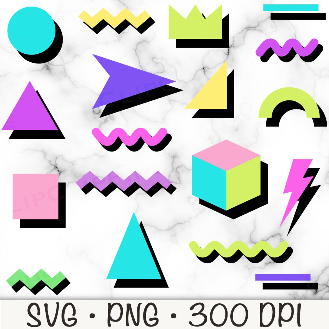 90's SVG, Retro Shapes PNG, Memphis Shapes Clipart, Nineties Elements ...