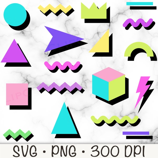 90's SVG, Retro Shapes PNG, Memphis Shapes Clipart, Nineties Elements, 90's Abstract Pattern Shapes, Digital Download