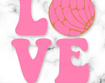 Valentines Conchas SVG, Concha Liebe PNG, rosa Concha, mexikanisches süßes Brot, süßer Groovy Text, digitaler Download