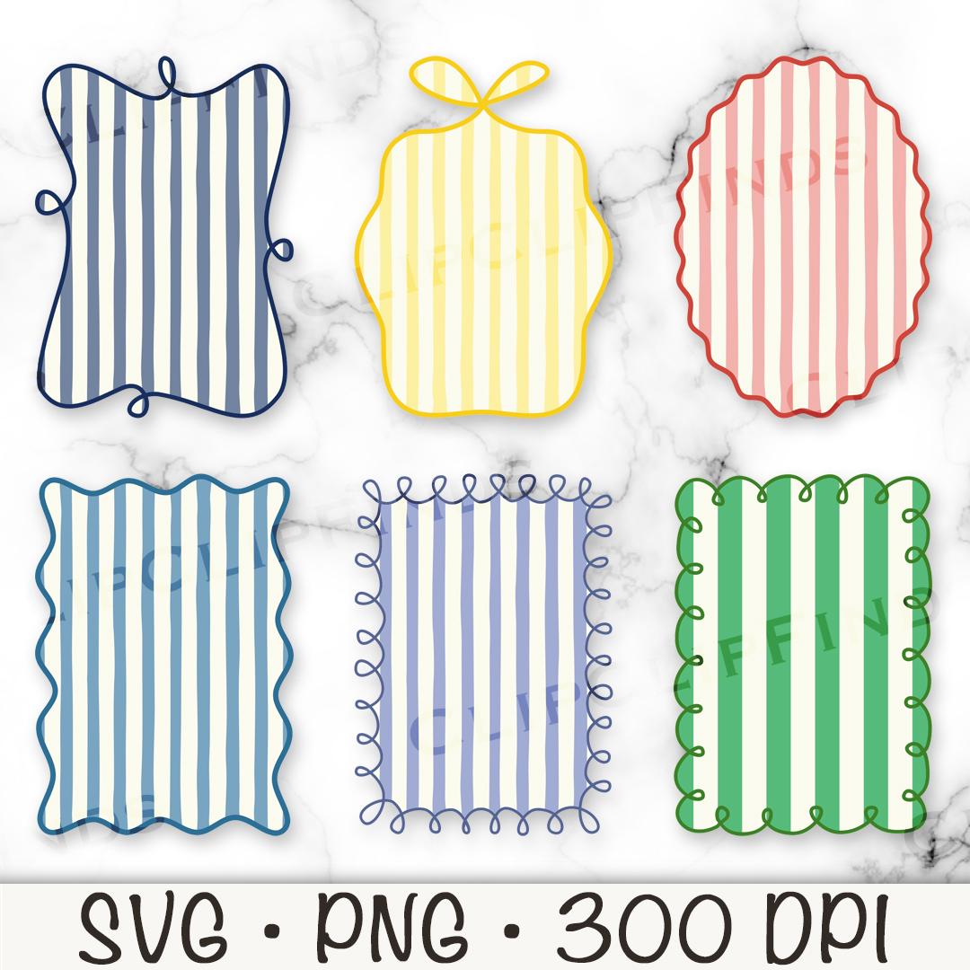 Whimsical Hand-drawn Frames, Striped Frames, Preppy, SVG, PNG, Wavy ...