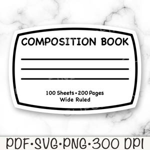 Etiqueta para cuaderno de composición SVG, etiqueta para cuaderno PNG, portada, material escolar, profesor, estudiante, PDF, diario, imprimible, regalo, descarga digital