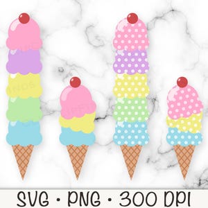 Eis Clipart, Eis PNG, Eis SVG, Gestapeltes Eis, Eistüte, Pastell, Sommer Dessert, Polka Dot, digitale Download-Datei