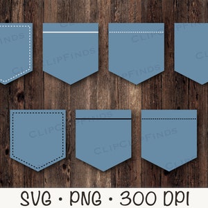 Könnte beinhalten: Sechs verschiedene blaue Jeans-Taschen-Designs mit verschiedenen Nähten. Die Taschen sind spitz zulaufend mit einem weißen oder schwarzen Nähkontur. Der Text "CLIPFINDS" ist auf einigen der Taschen sichtbar.