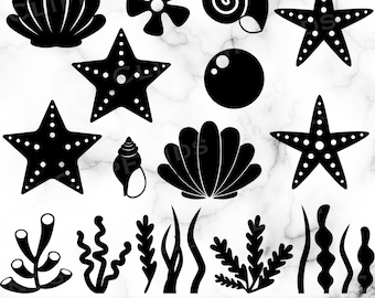 Algues SVG, SVG de coquillage, Svg d'étoiles de mer, bulle SVG, Svg de Sealife, Png, formes de la silhouette, corail, téléchargement numérique