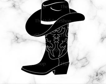 Stivale e cappello da cowboy SVG, PNG, vettoriale, sagoma, western, rodeo, sublimazione, file digitale scaricabile