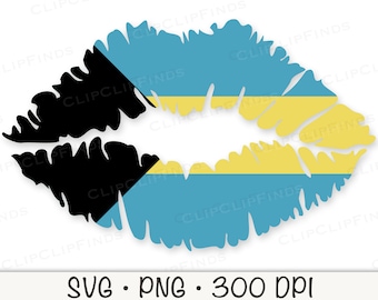 Bahamian Flag Lips SVG Vector File and PNG Transparent Background Clip Art Instant Download