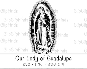 Virgen de Guadalupe SVG: Roses Vector Cut File, PNG Clipart (Digital Download)