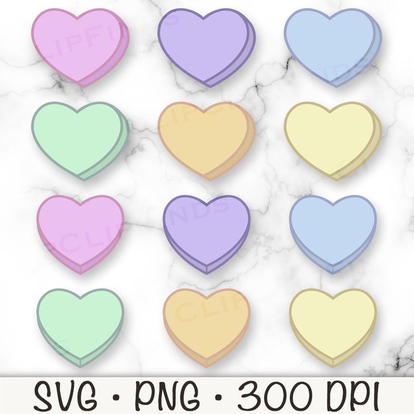 Blank Conversation Hearts SVG, Valentine's Day Candy Hearts, PNG Transparent Background, Sublimation, Pastel, Cut File Instant Download
