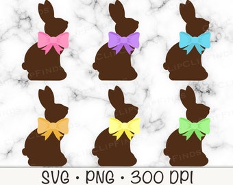 Chocolate Easter Bunnies Bundle with Ribbon SVG Vector Cut File and PNG Transparent Background Sublimation Clip Art Instant Download