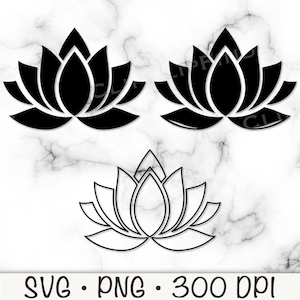 Lotus SVG, Flor de Lótus PNG, Silhueta de Lótus, Contorno de Lótus, Zen, Namaste, Ícone, Yoga, Mandala, Download Digital