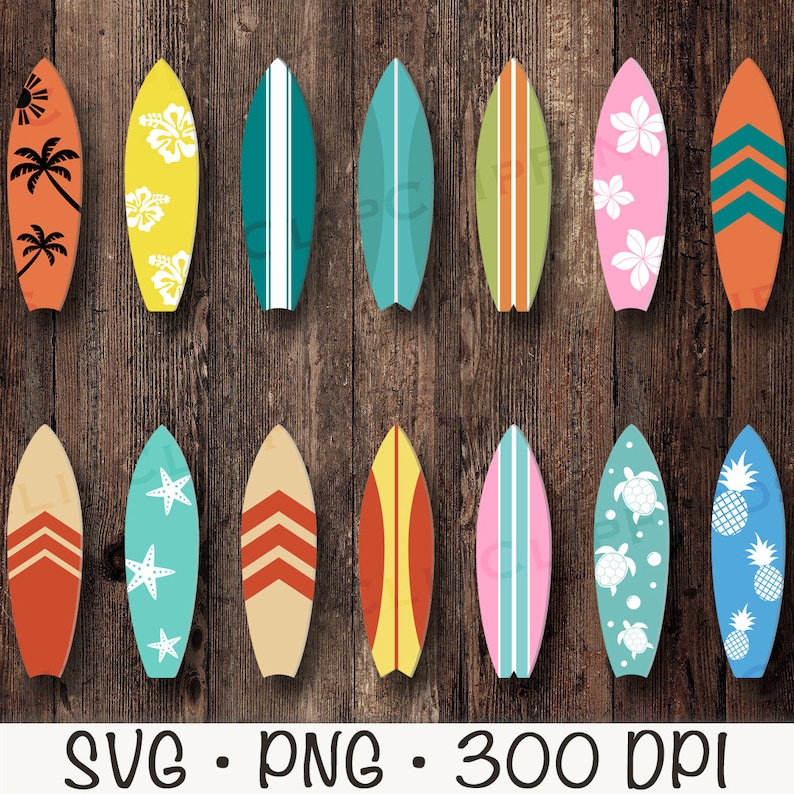 Surfboard Clipart, Surfboard PNG, Surfboard SVG, Beach, Wave, Hawaii, Surf, Beach Life, Summer, Digital Download image 2