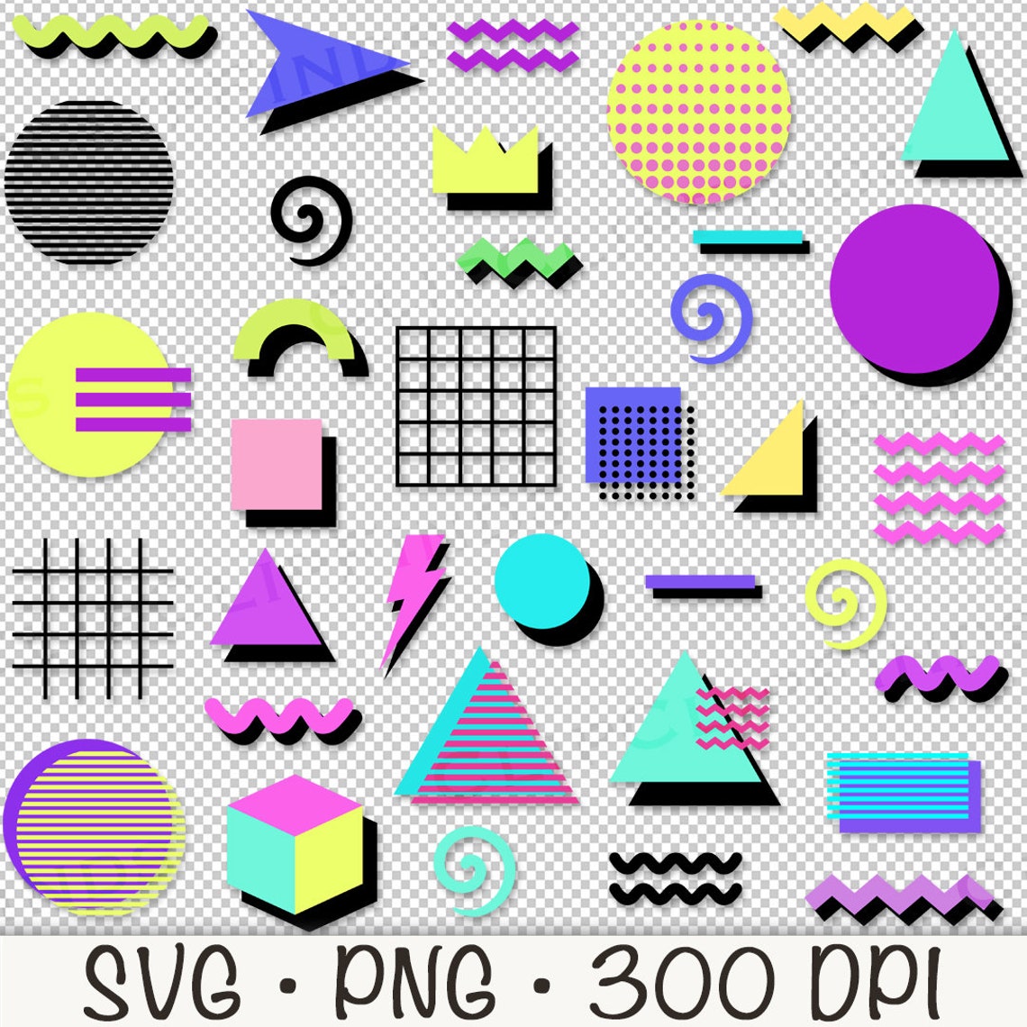 90's SVG, Retro Shapes PNG, Memphis Shapes Clipart, Nineties Elements ...