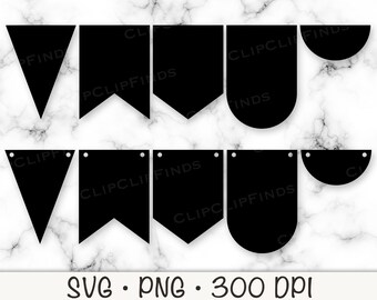 Bunting SVG, Garland Banner Cuttable Template, Bundle, Vector File and PNG Transparent Background, Bunting Flags, Pennant, Instant Download