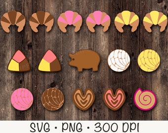 Mexicaanse zoete broodbundel, Pan Dulce, Concha, Puerquitos, Orejitas, Cuernitos, SVG, PNG, Clip Art, Instant Digitale Download