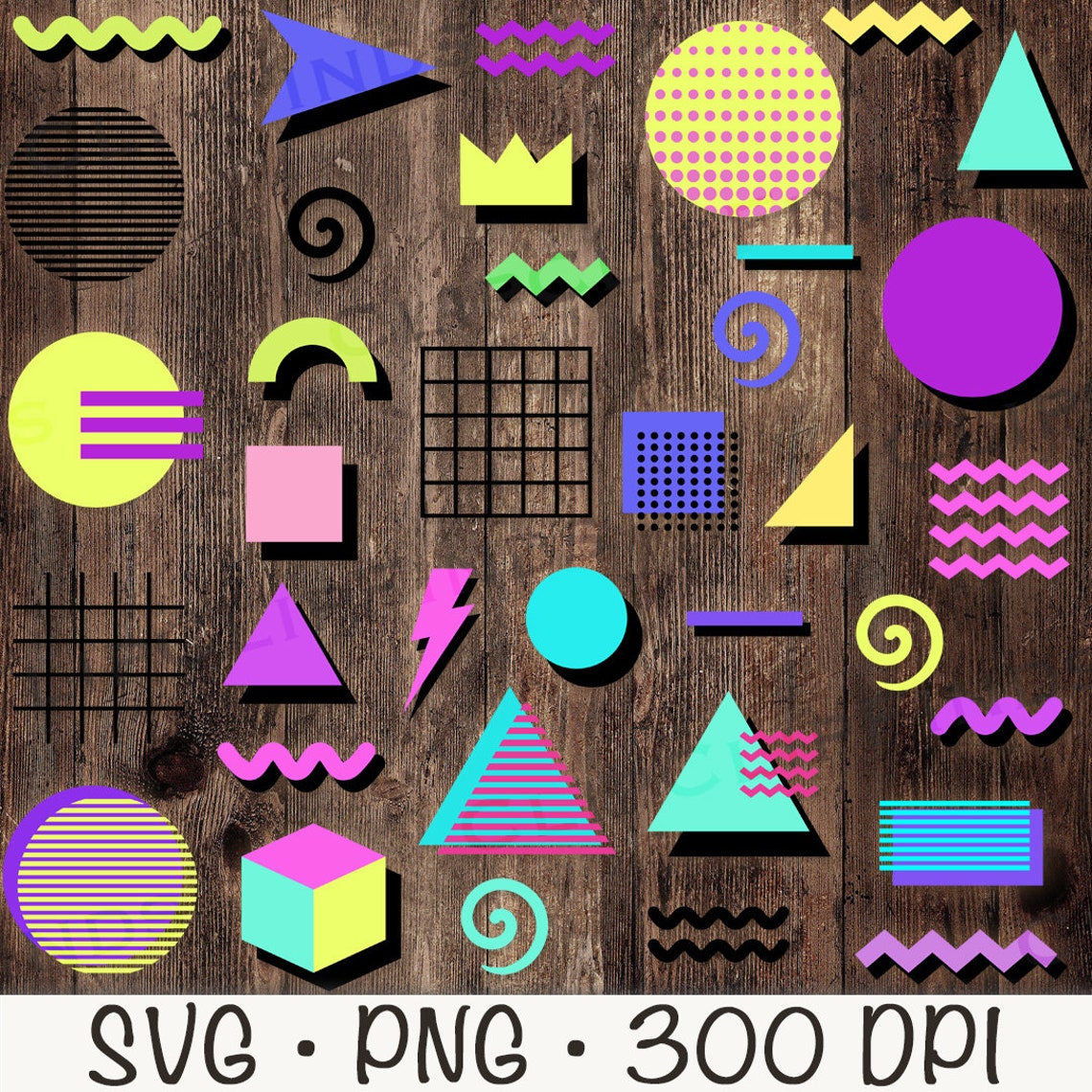 90's SVG, Retro Shapes PNG, Memphis Shapes Clipart, Nineties Elements ...