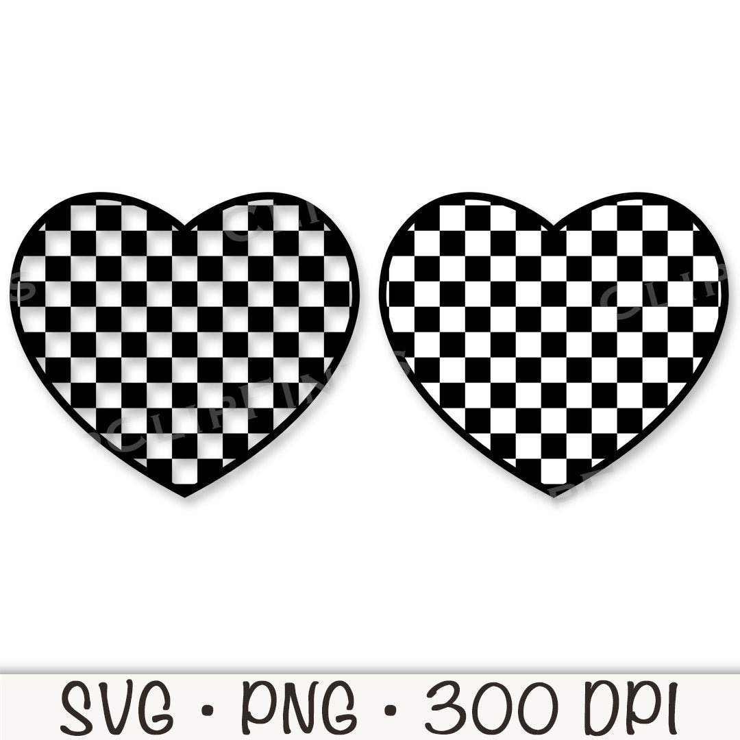 Checkered Heart SVG, Transparent and Solid Checkered Heart PNG, Black ...