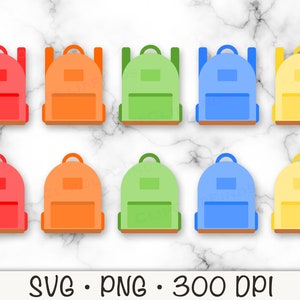 Sac à dos SVG, cartable SVG, couleurs assorties, clipart école, lot scolaire, sac à dos PNG, clipart, téléchargement immédiat