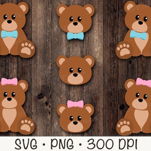 Urso, Ursinho de pelúcia, Ursinha, Ursinho, Bebê urso, Berçário, Pacote de pacote, SVG, PNG, Clip Art, Em camadas, Download digital instantâneo
