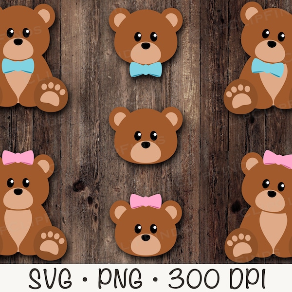 Bear, Teddy Bear, Girl Bear, Boy Bear, Baby Bear, Nursery, Bundle Pack, SVG, PNG, Clip Art, Layered, Instant Digital Download