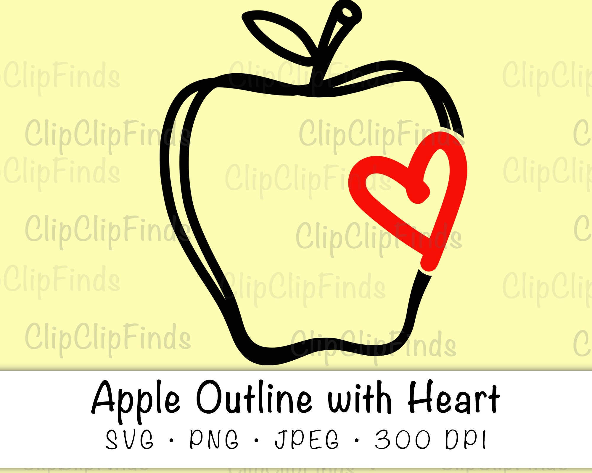 Apple With Heart Outline Doodle SVG Vector Cut File JPEG and - Etsy