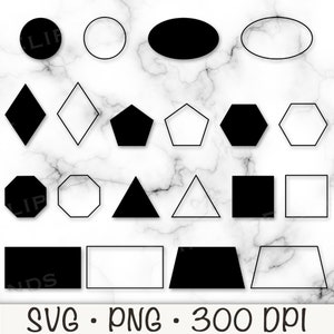 Basic Shapes SVG Bundle Pack, Geometric Shapes PNG, Shapes Outline, Shapes Borders, Circle, Ellipse, Diamond, Square, Hexagon, Triangle