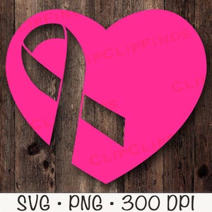 Rosa Herz mit Krebs Schleife SVG, Brustkrebs PNG, Sublimation, T-Shirt Design Datei, RIP, digitaler Download