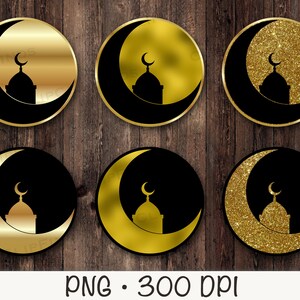 Ramadan Mandala Crescent Moon, Glitter Gold and Gold Foil Moon, PNG, Mosque, Transparent Background Overlay Clip Art Instant Download