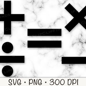 Mathematische Symbole SVG, Multiplikation, Addieren, Subtrahieren, Gleich, PNG, Sofortiger digitaler Download