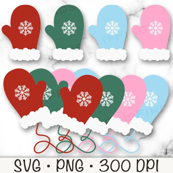 Santa Mittens Clip Art Bundle Pack PNG, Cute Mittens SVG, Digital Download