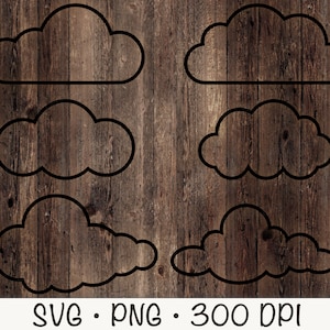 Cloud Outline SVG: Fluffy Clouds Clipart Set (digital Download) - Etsy