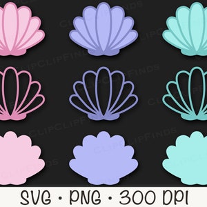 Seashell SVG, Seashell Outline, Solid Seashell, Cute Pastel Seashells PNG, Colorful Seashells, Sea Life, Mermaid Clipart, Digital Download zdjęcie 5