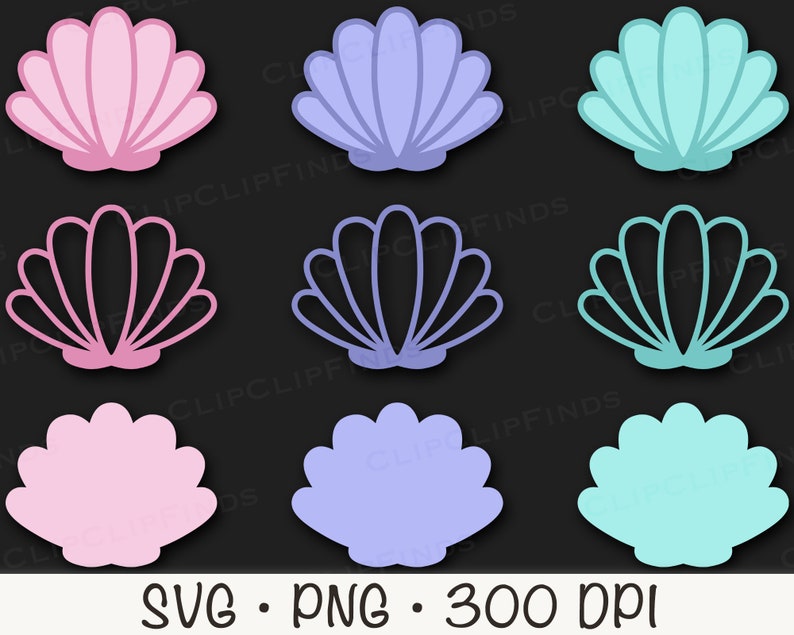 Seashell SVG, Seashell Outline, Solid Seashell, Cute Pastel Seashells PNG, Colorful Seashells, Sea Life, Mermaid Clipart, Digital Download zdjęcie 5