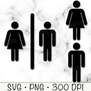 Badezimmer Zeichen SVG, Toiletten-Symbol PNG, Badezimmer Symbol, Töpfchen, Toilette, männlich, weiblich, Figurenform, digitaler Download
