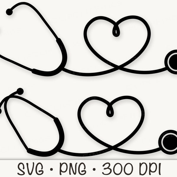 Stethoscope Heart SVG, Nurse SVG, Doctor, Rn, Np, Vector Cut File and PNG Transparent Background, Medical Clip Art, Instant Digital Download