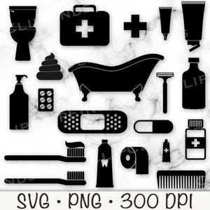 Badezimmer Symbole SVG, Badezimmer Silhouette Artikel, PNG, Toilette, digitaler Download