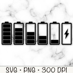 SVG de batterie, SVG d'autonomie de batterie, silhouette de batterie, batterie PNG, batteries, batterie faible, complètement chargé, sublimation, fichier numérique