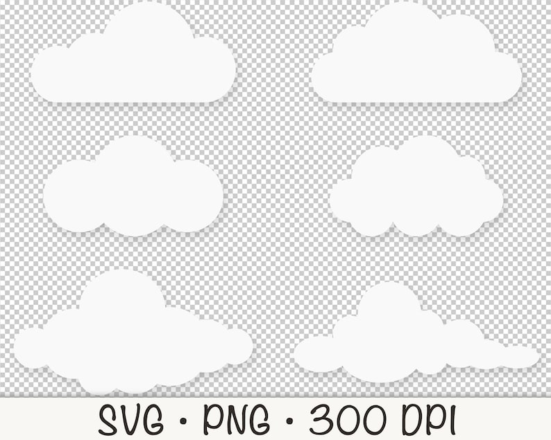 Clouds SVG Clipart: Fluffy White Cloud PNG Bundle (digital Download ...